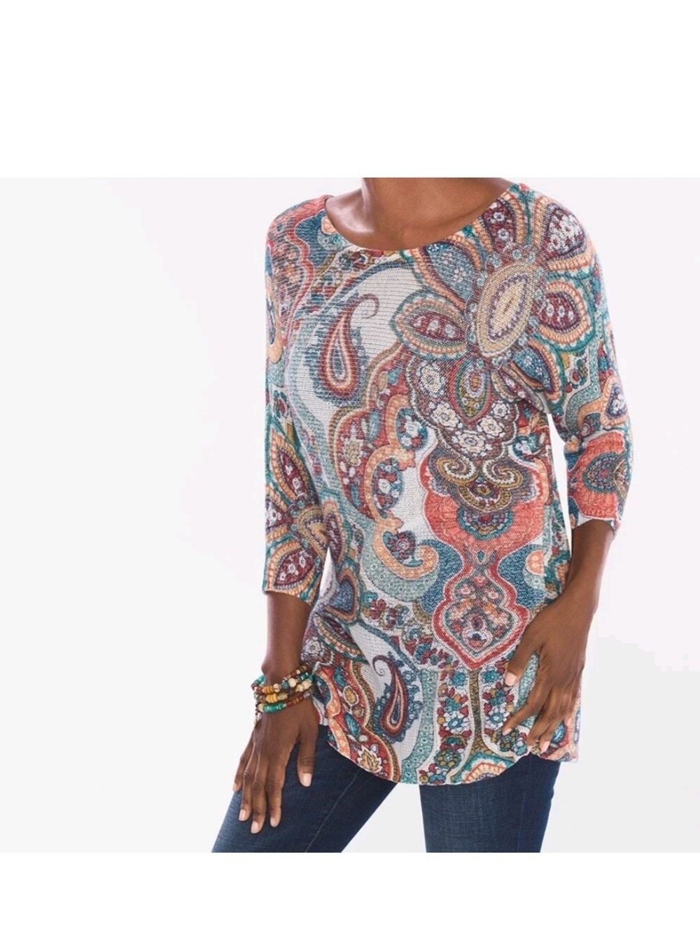 Chico's Women’s Paisley Print 3/4 Sleeve Top - Multicolor Size 3